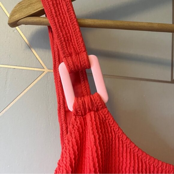 Aerie Crinkle Birthday Scoop Cheekiest One Piece Swimsuit Resort Red - Picture 4 of 8